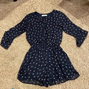 cute girls romper, blue with flowers